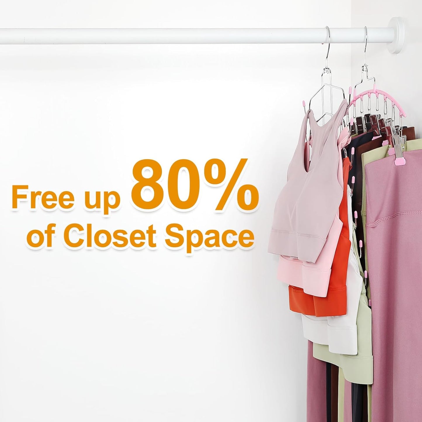 TOPIA HANGER 4 Pack Gym Clothes Organizer, 2 Pack Tank Top Hangers with 2 Pack Leggings Hangers Space Saving Hang 20 Sets Tank Top Bra with Leggings Shorts Pants for Closet Women Pink CT78P