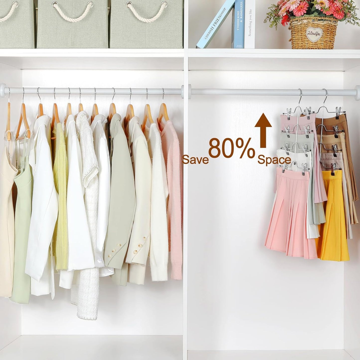 TOPIA HANGER 4 Tier Metal Skirt Hangers for Women, Pants Hanger Space Saving with Adjustable Clips, Gain 70% More Space, Non Slip Grip for Slacks, Trousers, Shorts, Jeans, Towels, Black, 2-Pack, CT20B