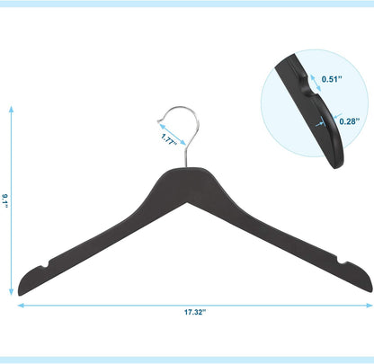 TOPIA HANGER Black Wooden Hangers 30 Pack, 0.28-inch Thick Slim Wood Clothes Hanger with Flat Design and Smooth Notches, Lightweight Space Saving Hangers for Shirt, Coat, Camisole-CT31B