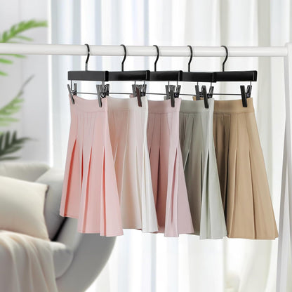 TOPIA HANGER Black Wooden Pants Hangers, Wood Skirt Hangers with Clips, Deluxe Jeans Hanger with 360° Swivel Anti-Rust Flat Hook, Smooth Finish Wood Hangers for Slacks Trousers 20 Pack, CT03B