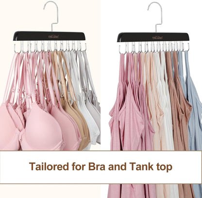 TOPIA HANGER Bra Hanger for Closet, 2 Pack Tank Top Hangers 40 Hooks Capacity Foldable Wood Space Saving Hangers Closet Organizer for Tank Top, Bra, Scarf, Belt, Tie etc - CT46B-2