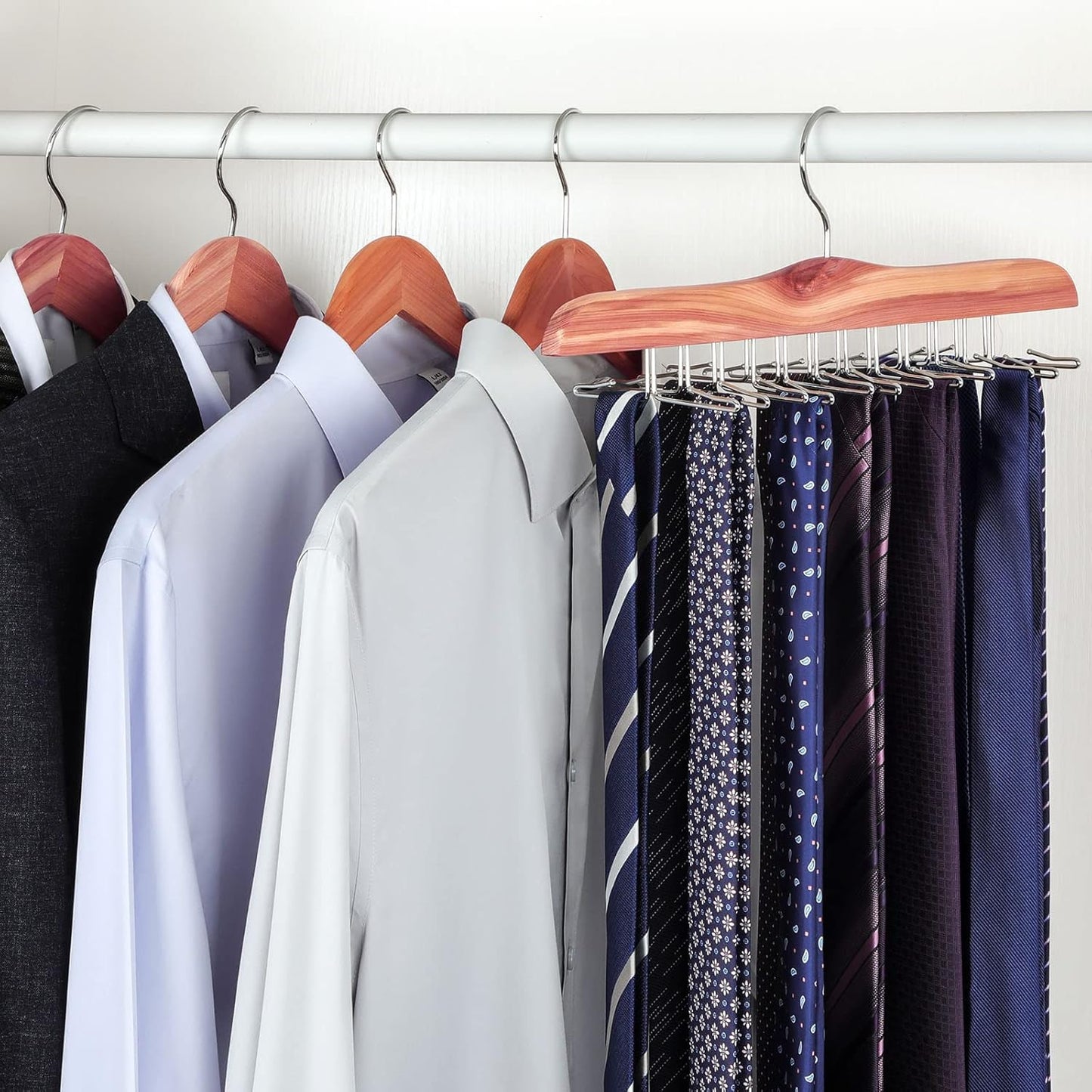 TOPIA HANGER Cedar Wood Hoodie Storage, Tie Rack, Belt Hanger, 360°Swivel Hanger