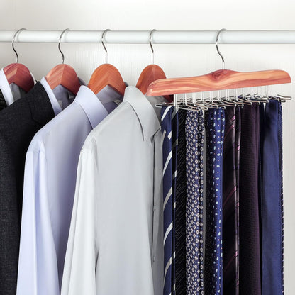 TOPIA HANGER Cedar Wood Hoodie Storage, Tie Rack, Belt Hanger, 360°Swivel Hanger