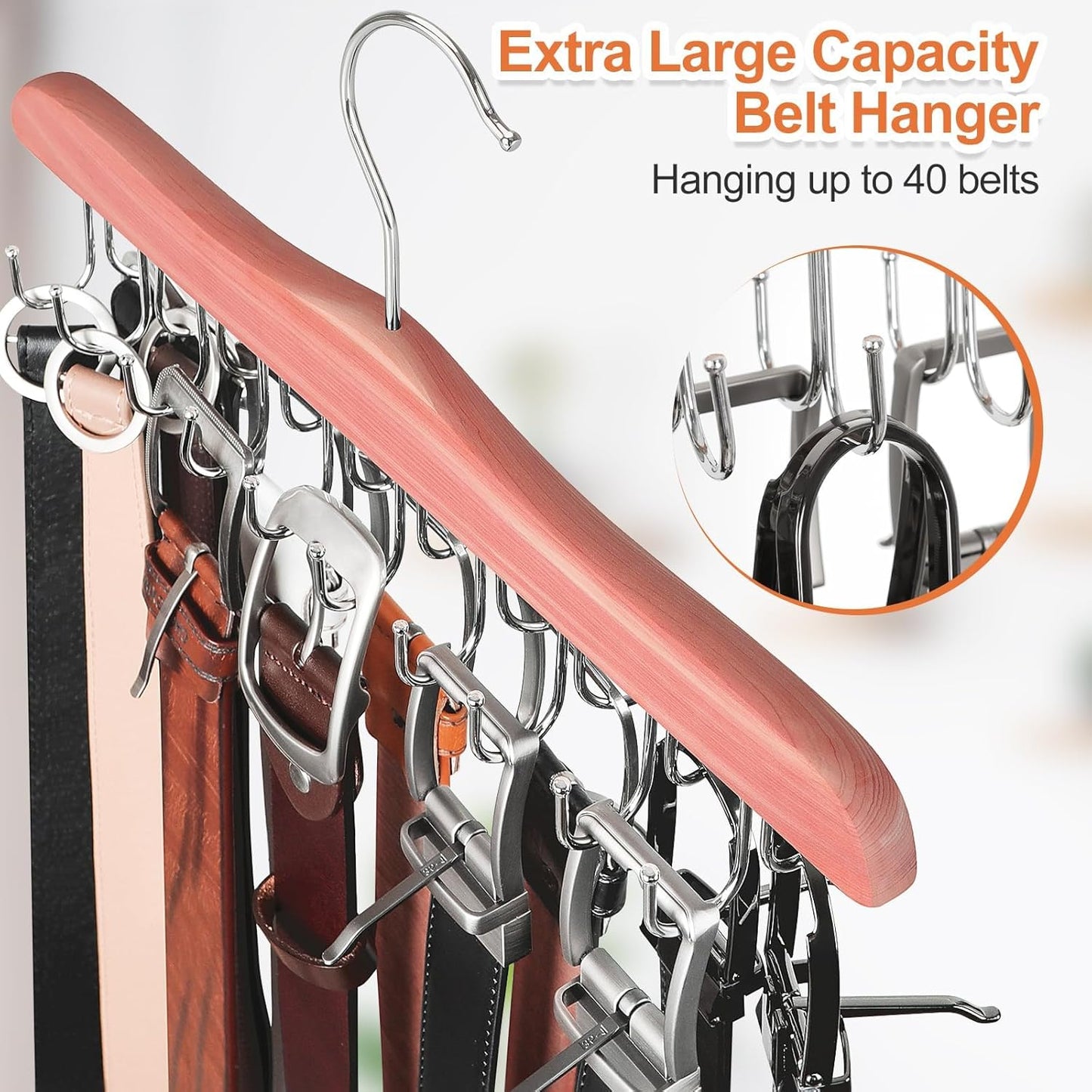 TOPIA HANGER Cedar Wood Hoodie Storage, Tie Rack, Belt Hanger, 360°Swivel Hanger