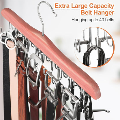 TOPIA HANGER Cedar Wood Hoodie Storage, Tie Rack, Belt Hanger, 360°Swivel Hanger