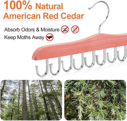 TOPIA HANGER Cedar Wood Hoodie Storage, Tie Rack, Belt Hanger, 360°Swivel Hanger