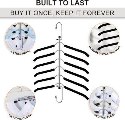 TOPIA HANGER Clothes Hanger Space Saving, 6 Tier Shirt Coat Hangers Space Saving No Bump Shoulder Hangers with No Slip Foam Padded Hangers Closet Organizers and Storage for Men and Women 2 Pack-CT64B