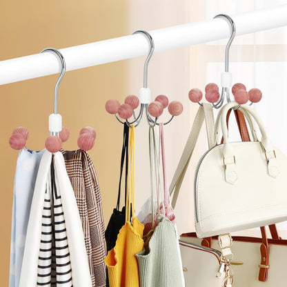 TOPIA HANGER Hoodie Hanger with 6 WOD Balls, 360°Swivel Purse Rack, Scarf Hangers, Closet Hooks, Handbag Organizer, Bra Organizer, Accessory Organizers for Scarf, Tanktop, Hat, Hoodie CT56