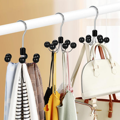 TOPIA HANGER Hoodie Hanger with 6 WOD Balls, 360°Swivel Purse Rack, Scarf Hangers, Closet Hooks, Handbag Organizer, Bra Organizer, Accessory Organizers for Scarf, Tanktop, Hat, Hoodie CT56