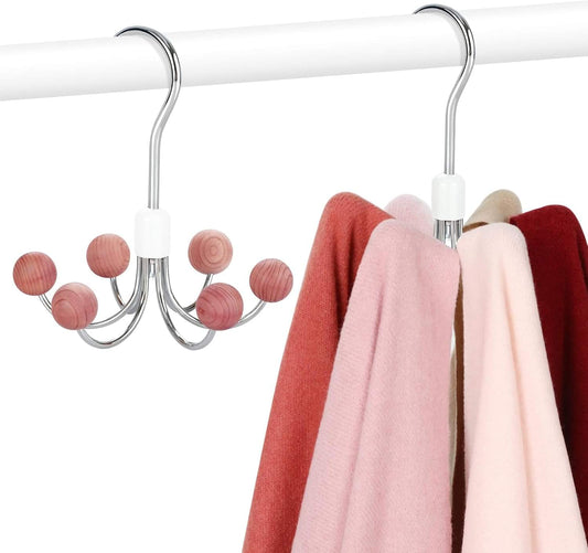2-pack rotating closet hook hangers with pink cedar-ball accents
