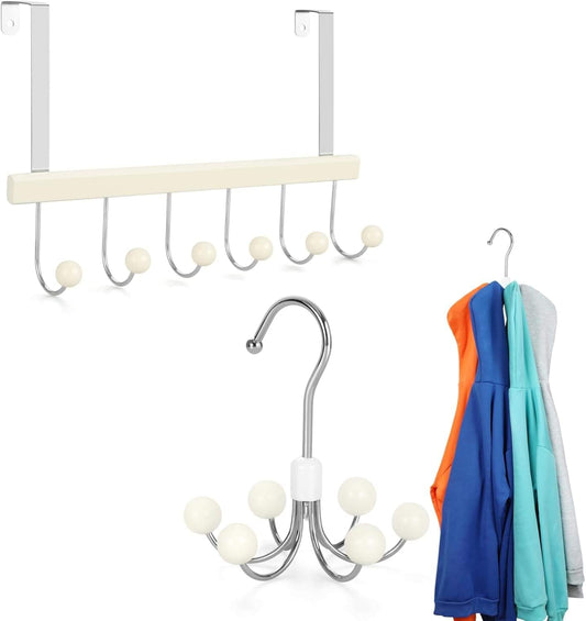 Over-the-door hanger hooks with white wooden balls and chrome hook rack