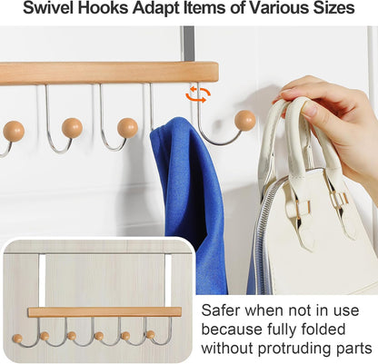TOPIA HANGER Over The Door Hooks for Hanging, Towel Hooks Towel Racks for Bathroom, Coat Hooks Coat Rack Over The Door Organizer Hanging, Wooden Door Hangers for Coat Towel Hat Purse CT71N
