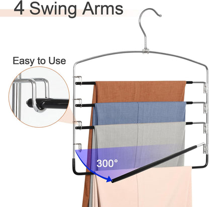 TOPIA HANGER Pant Hangers Space Saving 3 Pack Yoga Pants Leggings Hangers for Closet Non Slip 5 Tier Swing Arm Hanger Organizer for Pants Yoga Pants Leggings Trouser Jeans Slack - CT49B