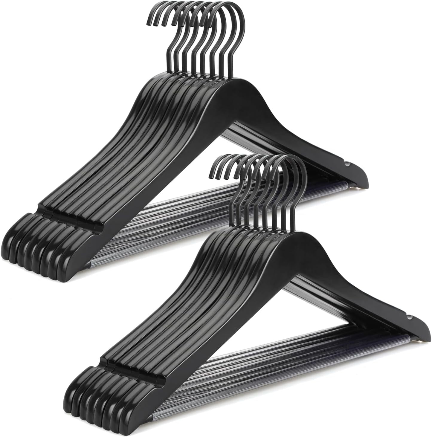 TOPIA HANGER Premium Wooden Hangers, Luxury Boutique Wood Hangers with Extra Thick Hook and Non Slip Pants Bar, Heavy Duty Coat Hanger with Notches 16 Pack, Black -CT01B