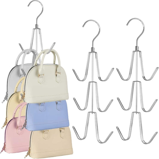 Silver metal purse hook hanger with 4 hooks, 2-pack