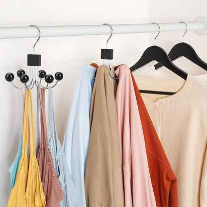 TOPIA HANGER Sweatshirt Hangers 2-Pack with 6 Wooden Balls, Purse Hanger, Scarf Hanger, Wooden Closet Hooks, Handbag Organizer, Bra Hanger, Accessory Organizers for Scarf, Tanktop, Hat, Hoodie CT82B