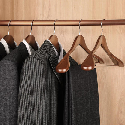 TOPIA HANGER Wide Shoulder Wooden Hangers, Suit Hangers with Non Slip Pants Bar & 360° Swivel Hook, Solid Wood Heavy Duty Coat Hanger, 6 Pack (Walnut)-CT02WA