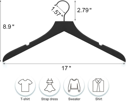 TOPIA HANGER Wooden Hangers 20 Pack, Rubber Wood Clothes Hangers with Rotatable Black Hook and Smooth Cut Nothces, Durable Hanger for Coats, Suits, Jackets, Sweaters, Dresses, Black - CTS07B