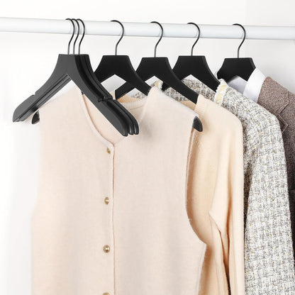 TOPIA HANGER Wooden Hangers 20 Pack, Rubber Wood Clothes Hangers with Rotatable Black Hook and Smooth Cut Nothces, Durable Hanger for Coats, Suits, Jackets, Sweaters, Dresses, Black - CTS07B
