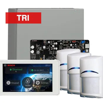 Bosch Solution 4000 Alarm Kit with ICP-SOL4-P Panel, IUI-SOL-TS5 Touchscreen Keypad, 3x ISC-BDL2-WP12G Tri-Tech Motion Detectors & Siren Kit – K4000-3TRI-TS5