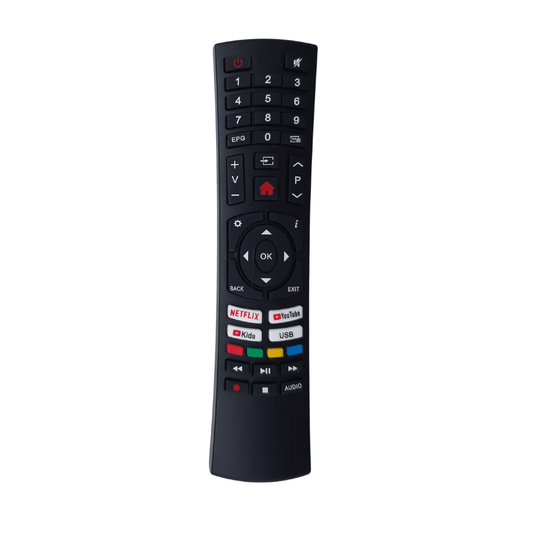 Black TV remote control with number keys, OK and directional arrows