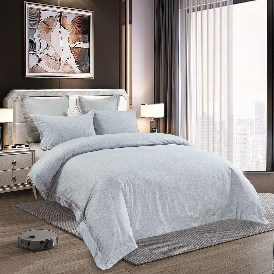 Light blue quilt cover set with tailored duvet and matching pillow shams