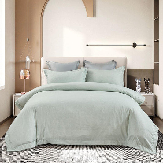 Mint quilt cover set with matching pillowcases, super king size, tailored stitched edges
