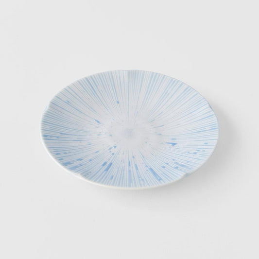 Ice blue 13cm tapas plate with white radial burst design