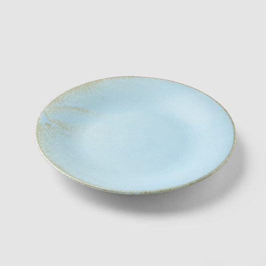 17cm tapas plate with light soda-blue glaze and speckled rim