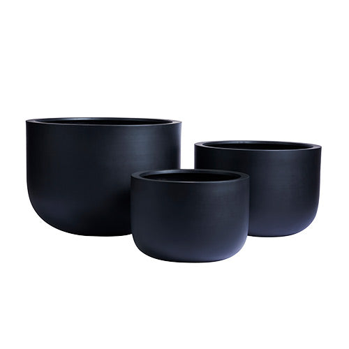 The Chop planter set in charcoal, three matte round pots