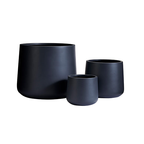 Basalt dark grey planter pots set of three, matte finish, empty