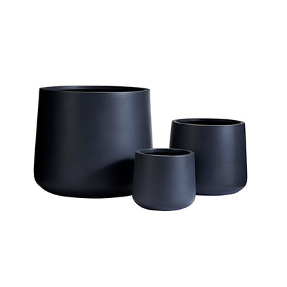 Basalt dark grey planter pots set of three, matte finish, empty