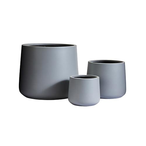 Grey planter pots set of three with matte finish, empty