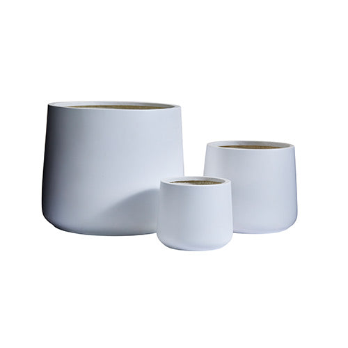 Empty white planter pots, set of three sizes