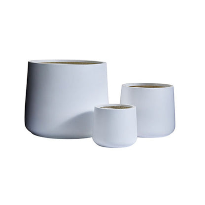 Empty white planter pots, set of three sizes