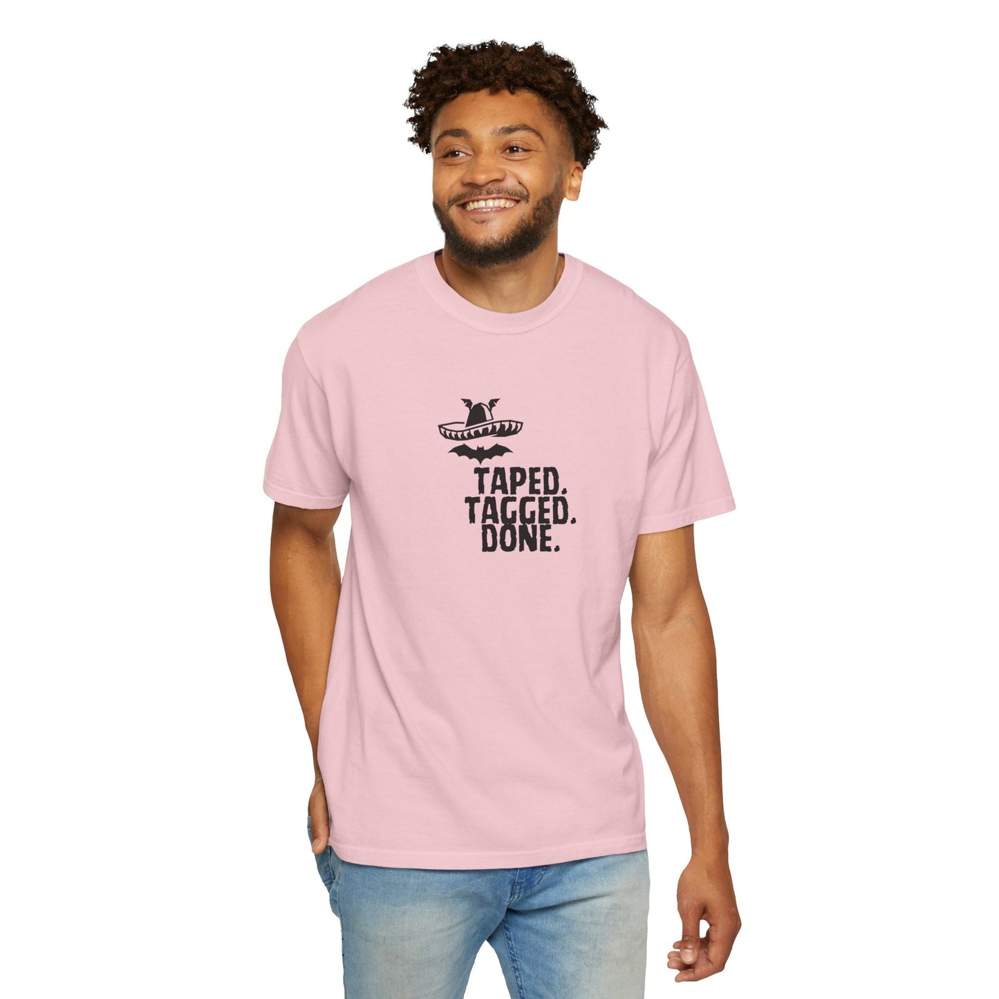 The Midnight Mariachi Taped Tagged Done Graphic Tee  Bat Sombrero Heavyweight Cotton Shirt