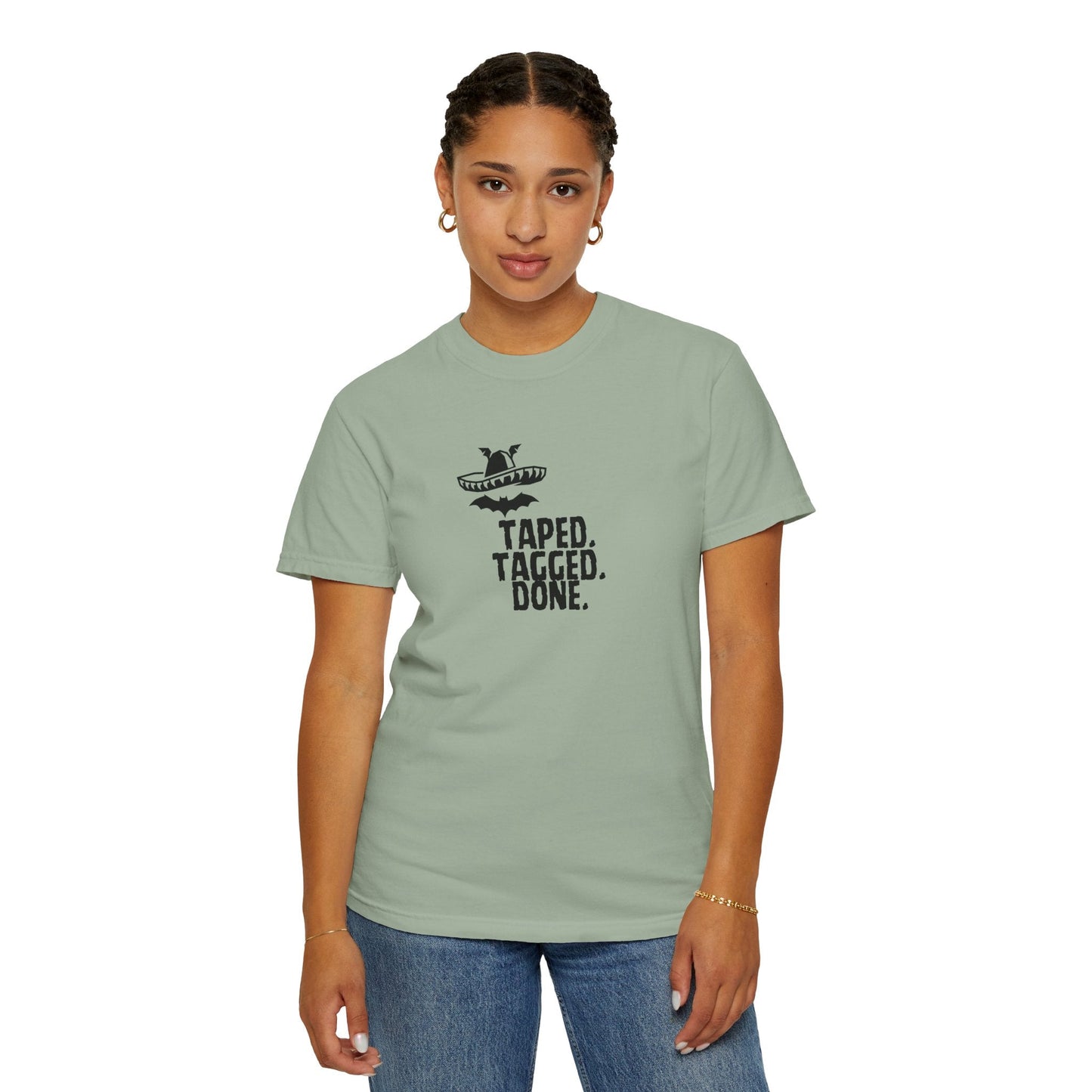 The Midnight Mariachi Taped Tagged Done Graphic Tee  Bat Sombrero Heavyweight Cotton Shirt