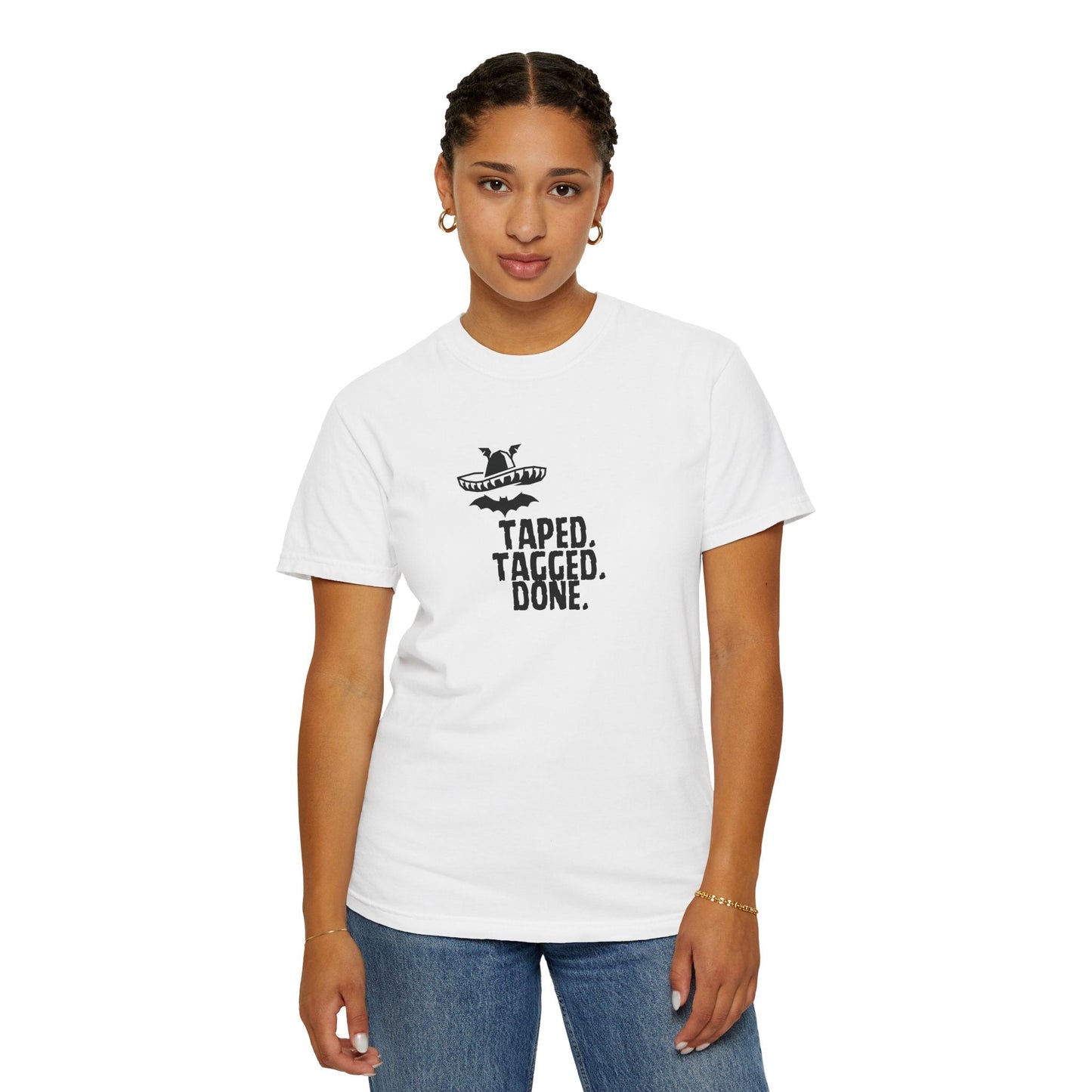 The Midnight Mariachi Taped Tagged Done Graphic Tee  Bat Sombrero Heavyweight Cotton Shirt
