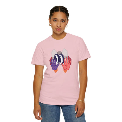 Retro Pixel Mechanical Hands Graphic Tee Garment Dyed Pixel Art Streetwear Shirt  Designed by Aprasi  S to 3XL