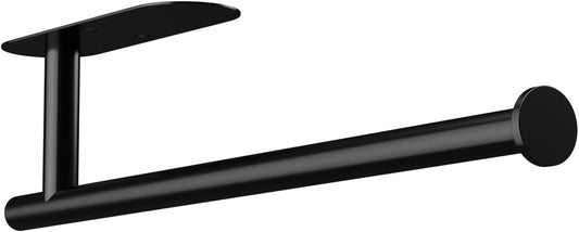 Black under-cabinet paper towel holder with round end bars, wall-mounted