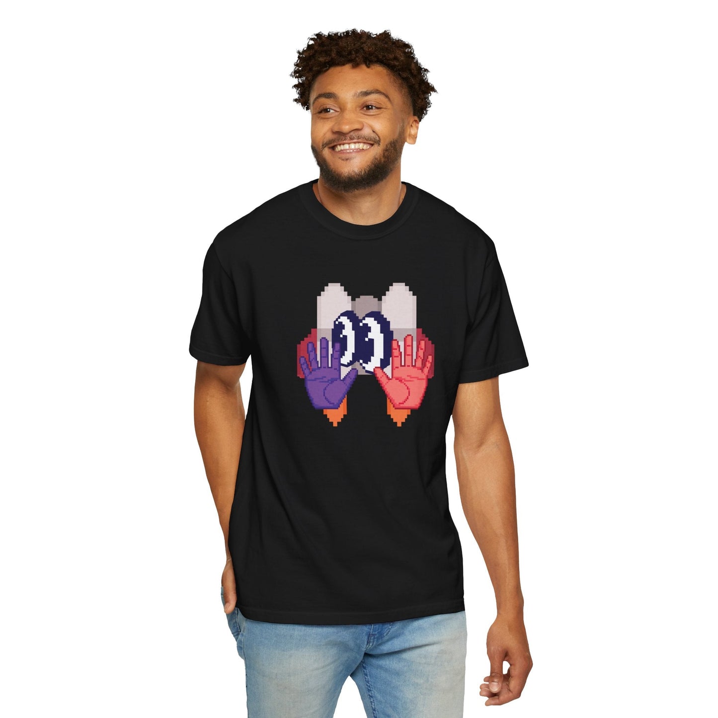 Retro Pixel Mechanical Hands Graphic Tee Garment Dyed Pixel Art Streetwear Shirt  Designed by Aprasi  S to 3XL