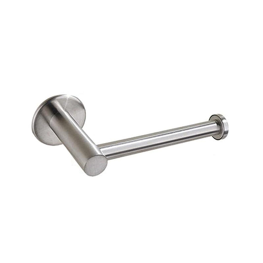 Brushed stainless steel toilet paper holder with horizontal roller mount