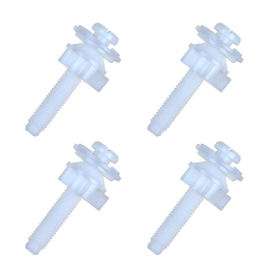 Toilet seat hinge bolt and downlock nut set, white plastic, 4 pieces