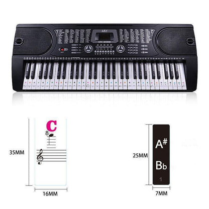 Transparent Keyboard Piano Stickers 88/61/54/49/37 Keys Sticker Note For Learner - Colourful