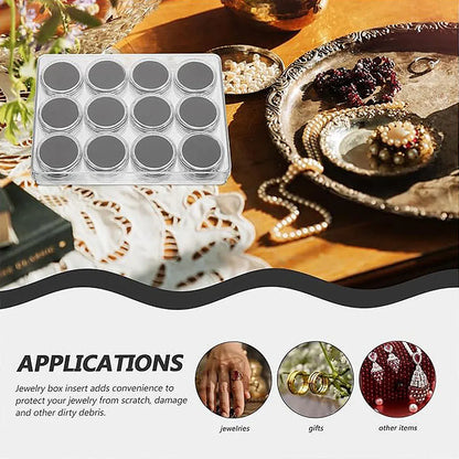 Transparent Round Gemstone Display Box Organizer Case with Lid Storage Packaging - Black