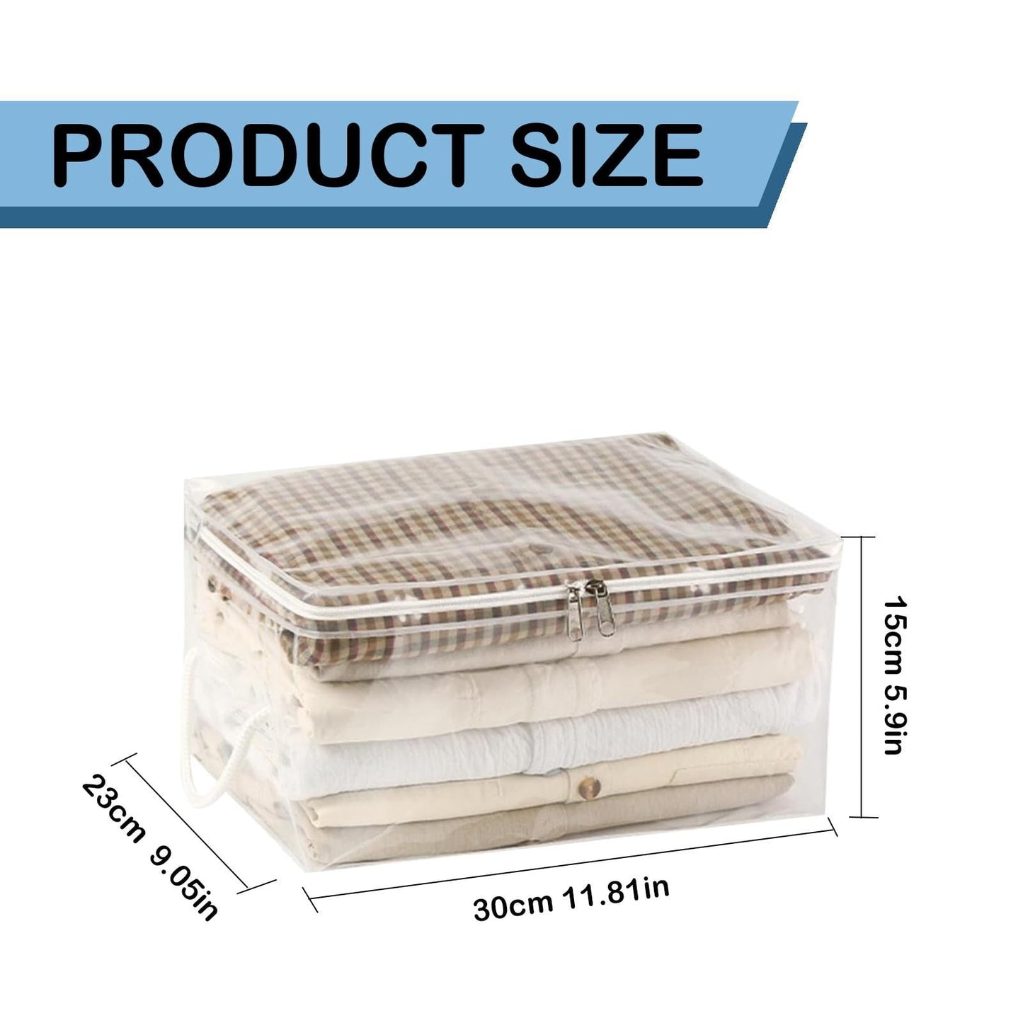 Transparent Zipper Clothing Storage Bag - Heavy-Duty Organizer for Blankets, Linen, Bed Sheets, Clothes & Pillows | Space-Saving Compression Bag Storage for Closet(11.81"DX9.05"WX5.9"H) 11.81"DX9.05"WX5.9"H
