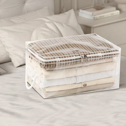 Transparent Zipper Clothing Storage Bag - Heavy-Duty Organizer for Blankets, Linen, Bed Sheets, Clothes & Pillows | Space-Saving Compression Bag Storage for Closet(11.81"DX9.05"WX5.9"H) 24.01"DX18.11"WX14.96"H