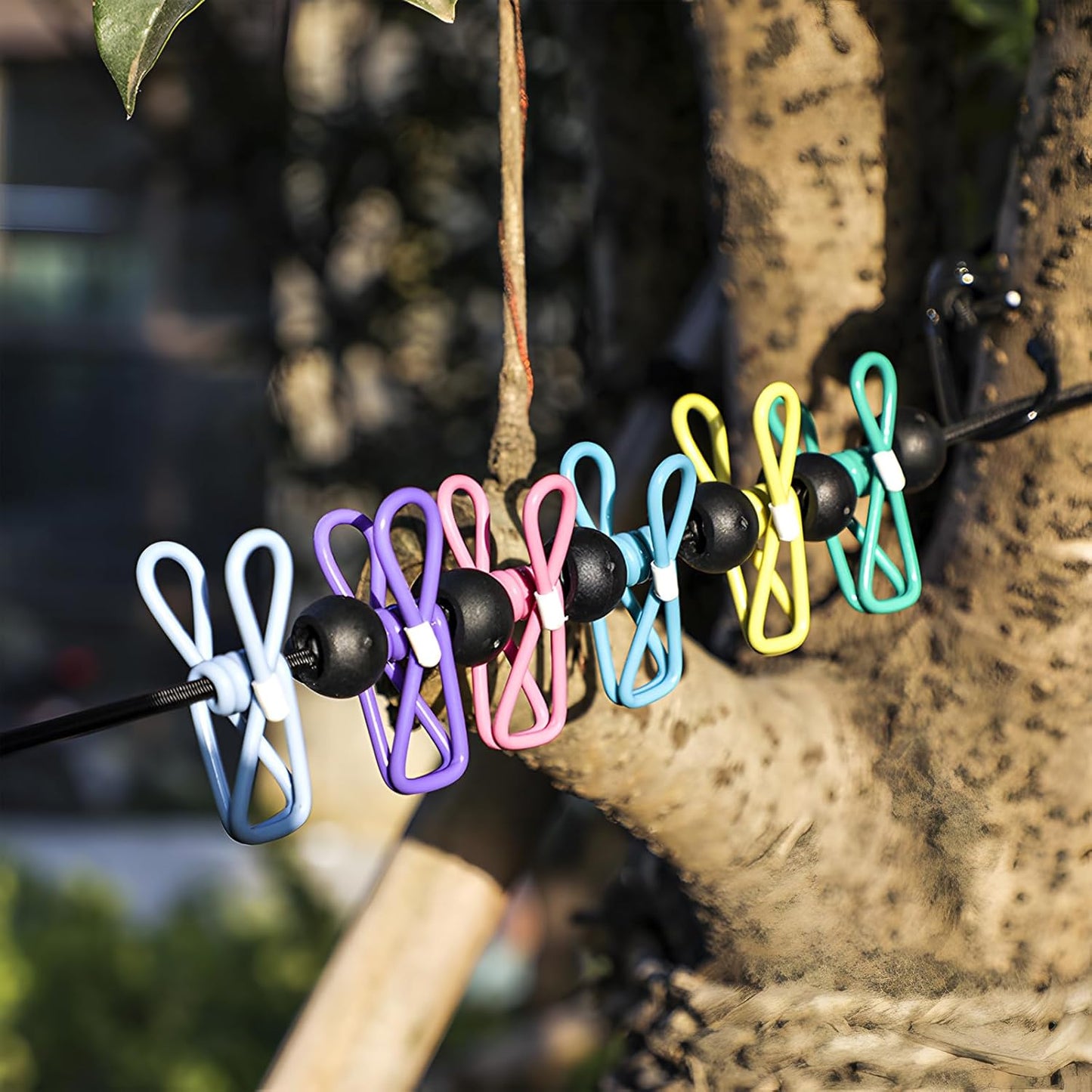 Travel Clothesline, Portable Clothes Line Outdoor with 12 Clips Elastic Clothesline for Indoor Outdoor Balcony Travel Camping Accessories(Multicolour)