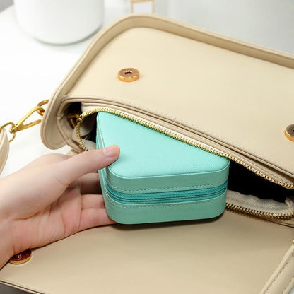 Travel Jewelry Organizer Box Portable Leather Storage Ornaments Ring Earrings - Blue (10x10x5cm)
