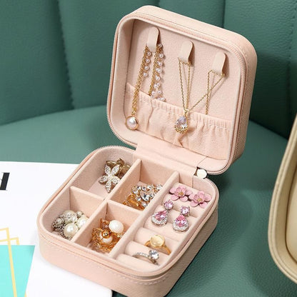 Travel Jewelry Organizer Box Portable Leather Storage Ornaments Ring Earrings - Blue (10x10x5cm)